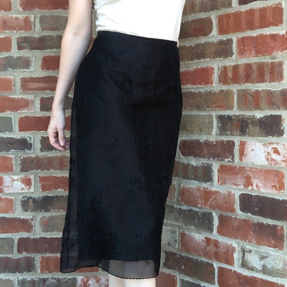 Ann Taylor Beaded Black Silk Skirt